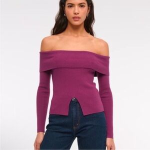 Abercrombie & Fitch Ribbed Off-The-Shoulder Cutaway Sweater - Fuchsia